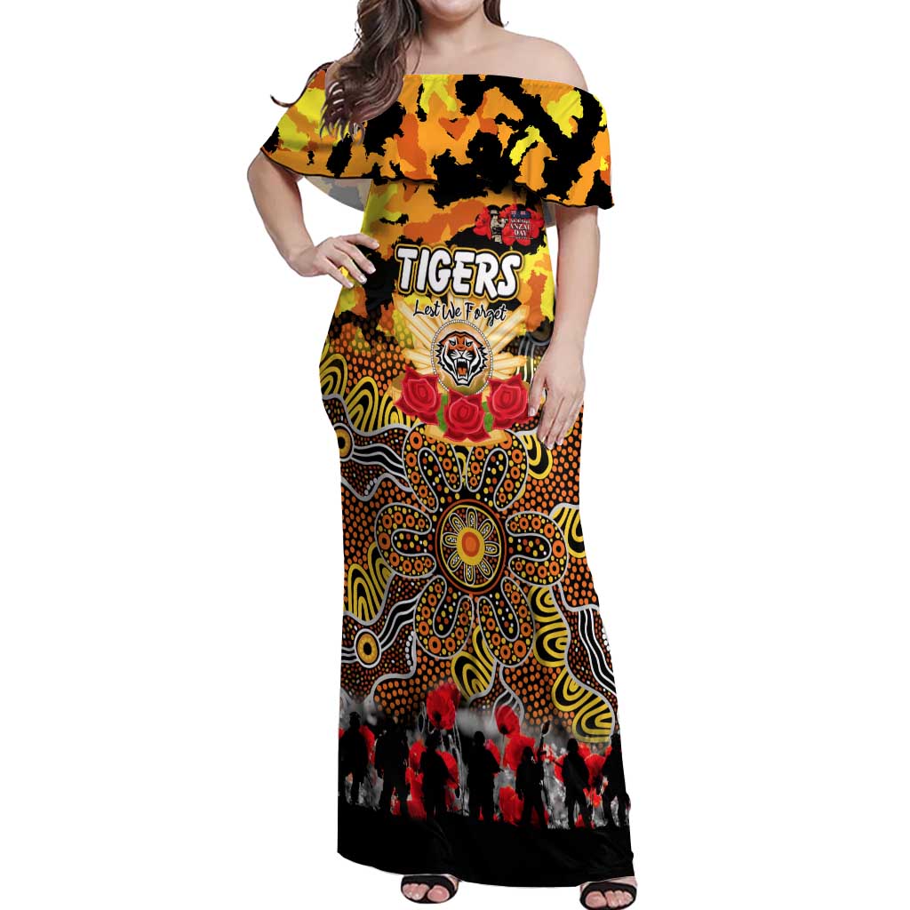 Personalized Tigers ANZAC Day Off Shoulder Maxi Dress Australian Army - Lest We Forget