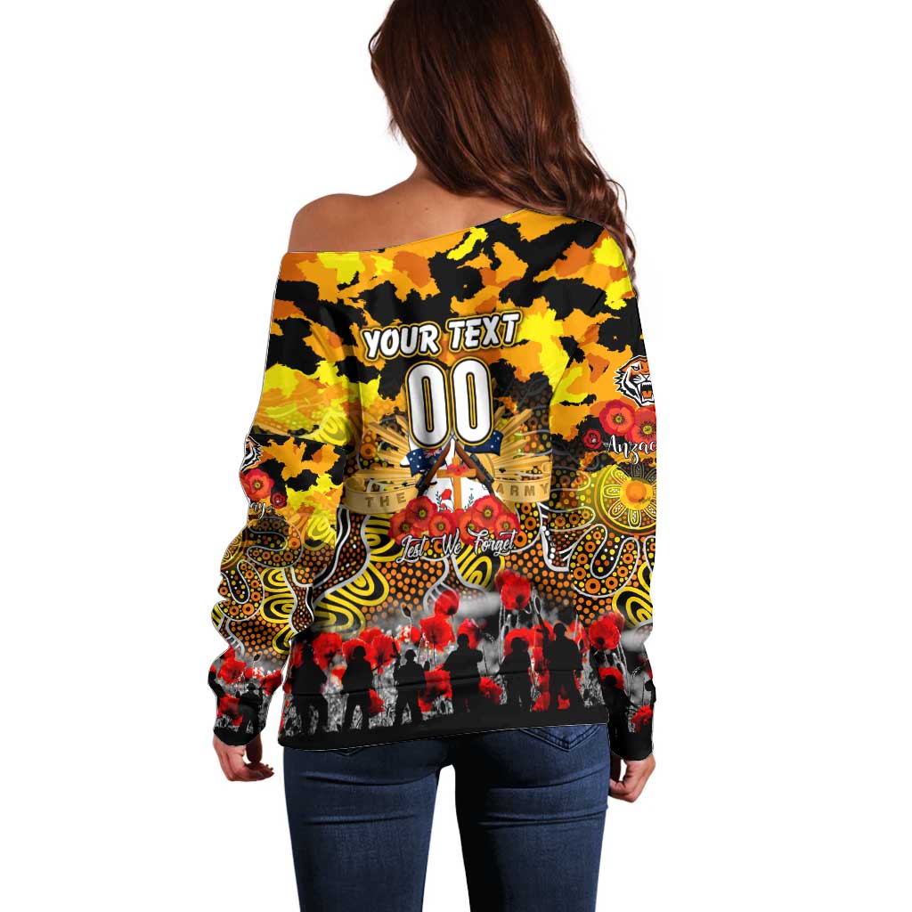 Personalized Tigers ANZAC Day Off Shoulder Sweater Australian Army - Lest We Forget
