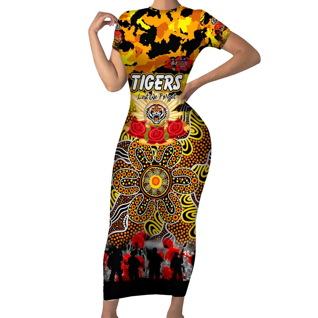 Personalized Tigers ANZAC Day Short Sleeve Bodycon Dress Australian Army - Lest We Forget