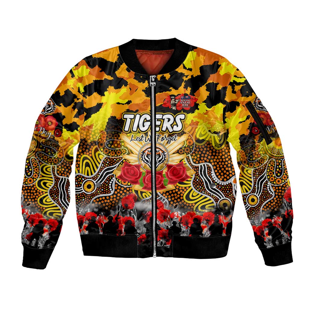 Personalized Tigers ANZAC Day Sleeve Zip Bomber Jacket Australian Army - Lest We Forget
