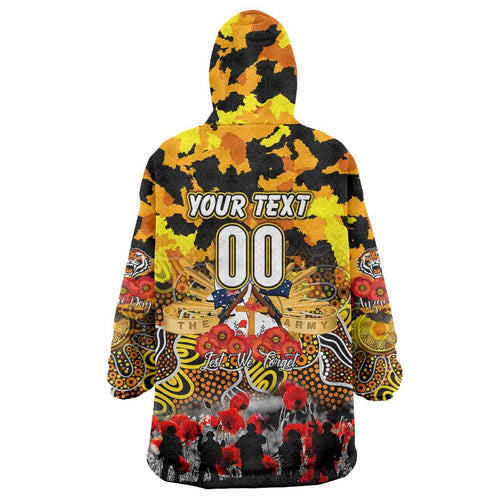 Personalized Tigers ANZAC Day Wearable Blanket Hoodie Australian Army - Lest We Forget