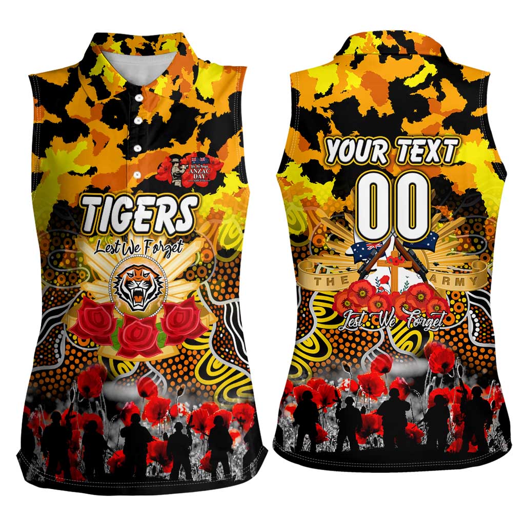 Personalized Tigers ANZAC Day Women Sleeveless Polo Shirt Australian Army - Lest We Forget