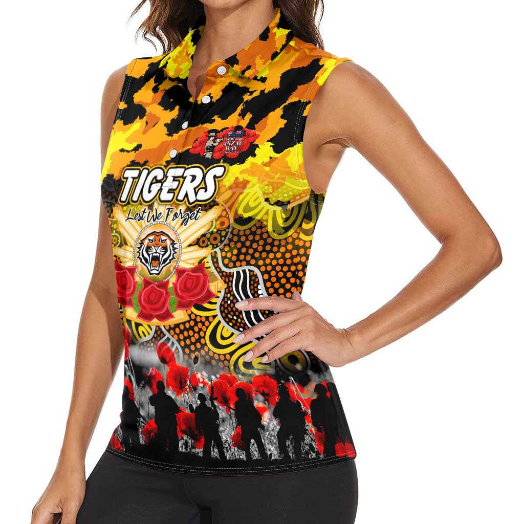 Personalized Tigers ANZAC Day Women Sleeveless Polo Shirt Australian Army - Lest We Forget