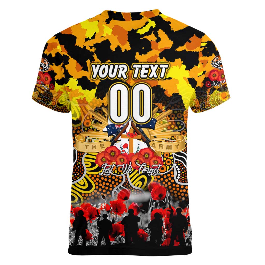 Personalized Tigers ANZAC Day Women V-Neck T-Shirt Australian Army - Lest We Forget