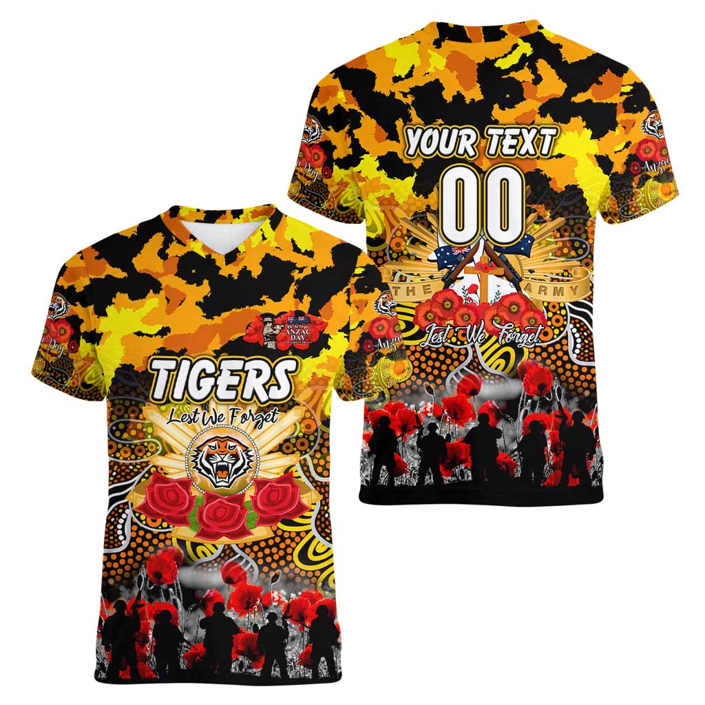 Personalized Tigers ANZAC Day Women V-Neck T-Shirt Australian Army - Lest We Forget