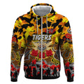 Personalized Tigers ANZAC Day Zip Hoodie Australian Army - Lest We Forget