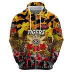 Personalized Tigers ANZAC Day Zip Hoodie Australian Army - Lest We Forget