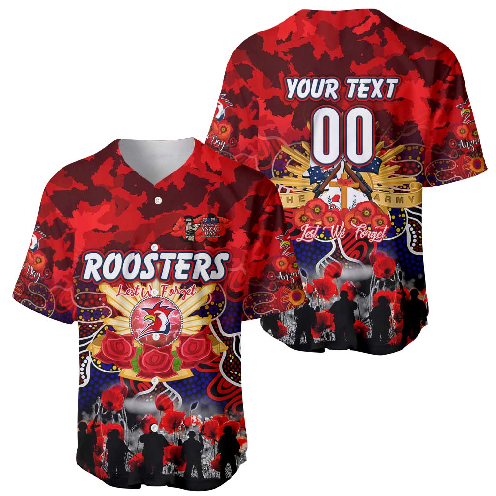 Personalized Roosters ANZAC Day Baseball Jersey Australian Army - Lest We Forget