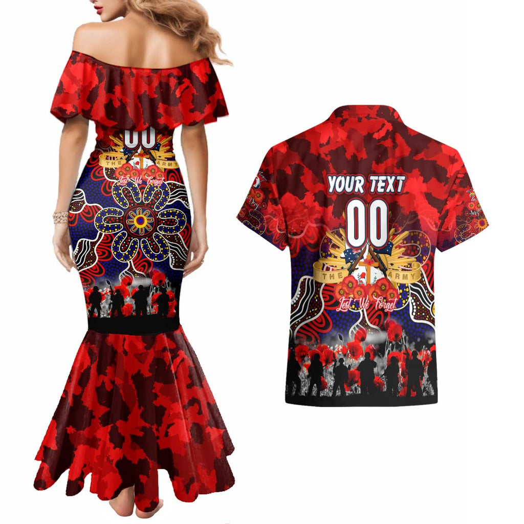 Personalized Roosters ANZAC Day Couples Matching Mermaid Dress and Hawaiian Shirt Australian Army - Lest We Forget