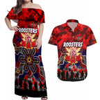 Personalized Roosters ANZAC Day Couples Matching Off Shoulder Maxi Dress and Hawaiian Shirt Australian Army - Lest We Forget
