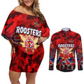 Personalized Roosters ANZAC Day Couples Matching Off Shoulder Short Dress and Long Sleeve Button Shirt Australian Army - Lest We Forget