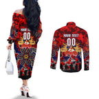 Personalized Roosters ANZAC Day Couples Matching Off The Shoulder Long Sleeve Dress and Long Sleeve Button Shirt Australian Army - Lest We Forget