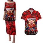 Personalized Roosters ANZAC Day Couples Matching Puletasi and Hawaiian Shirt Australian Army - Lest We Forget