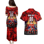 Personalized Roosters ANZAC Day Couples Matching Puletasi and Hawaiian Shirt Australian Army - Lest We Forget