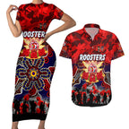 Personalized Roosters ANZAC Day Couples Matching Short Sleeve Bodycon Dress and Hawaiian Shirt Australian Army - Lest We Forget