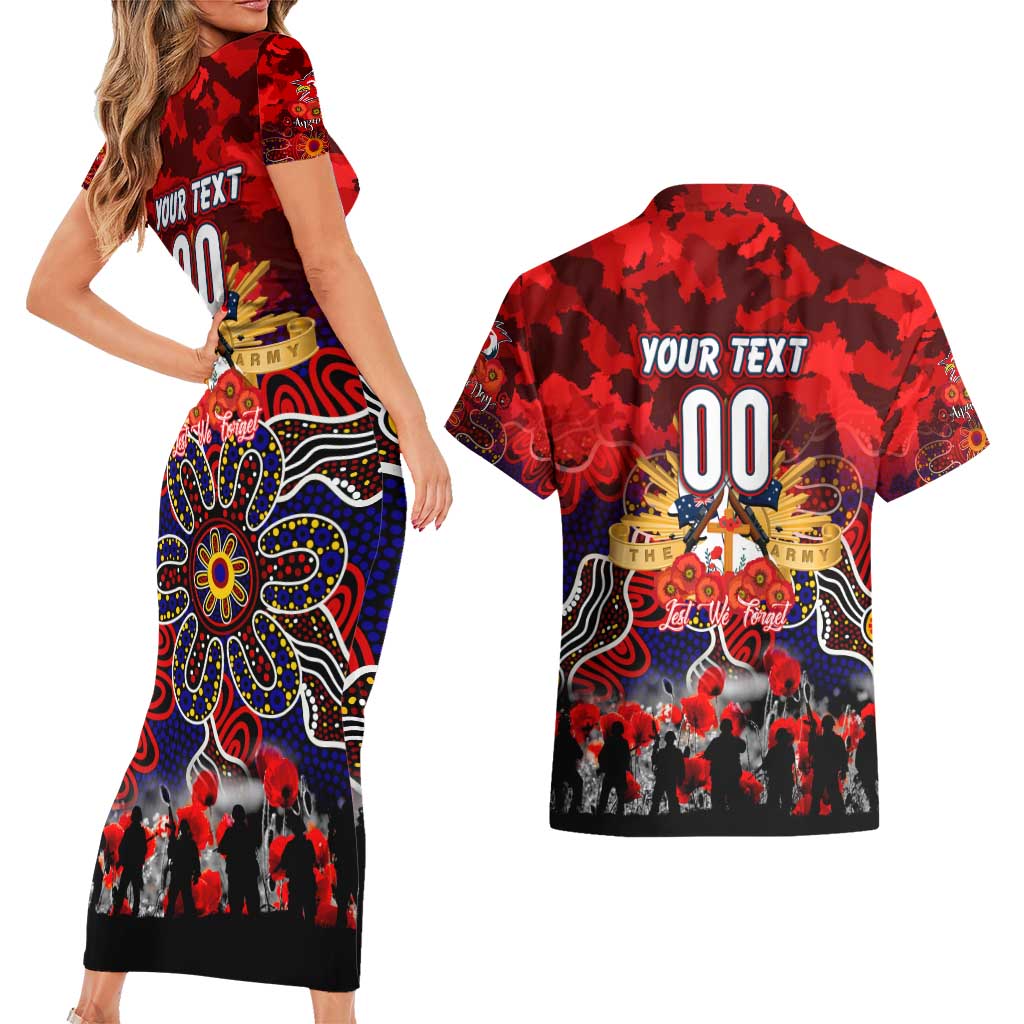 Personalized Roosters ANZAC Day Couples Matching Short Sleeve Bodycon Dress and Hawaiian Shirt Australian Army - Lest We Forget