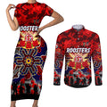 Personalized Roosters ANZAC Day Couples Matching Short Sleeve Bodycon Dress and Long Sleeve Button Shirt Australian Army - Lest We Forget