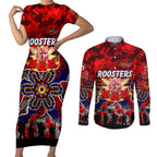 Personalized Roosters ANZAC Day Couples Matching Short Sleeve Bodycon Dress and Long Sleeve Button Shirt Australian Army - Lest We Forget