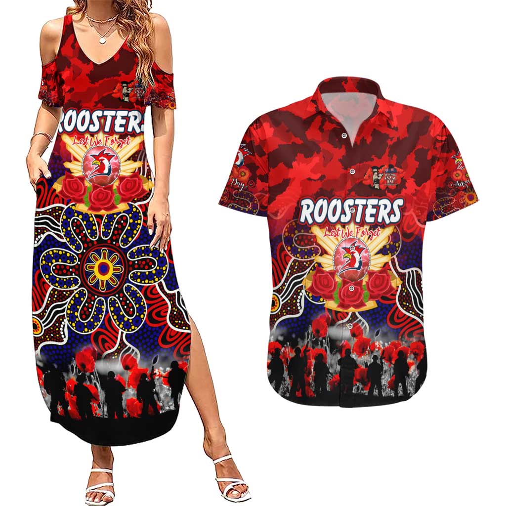 Personalized Roosters ANZAC Day Couples Matching Summer Maxi Dress and Hawaiian Shirt Australian Army - Lest We Forget