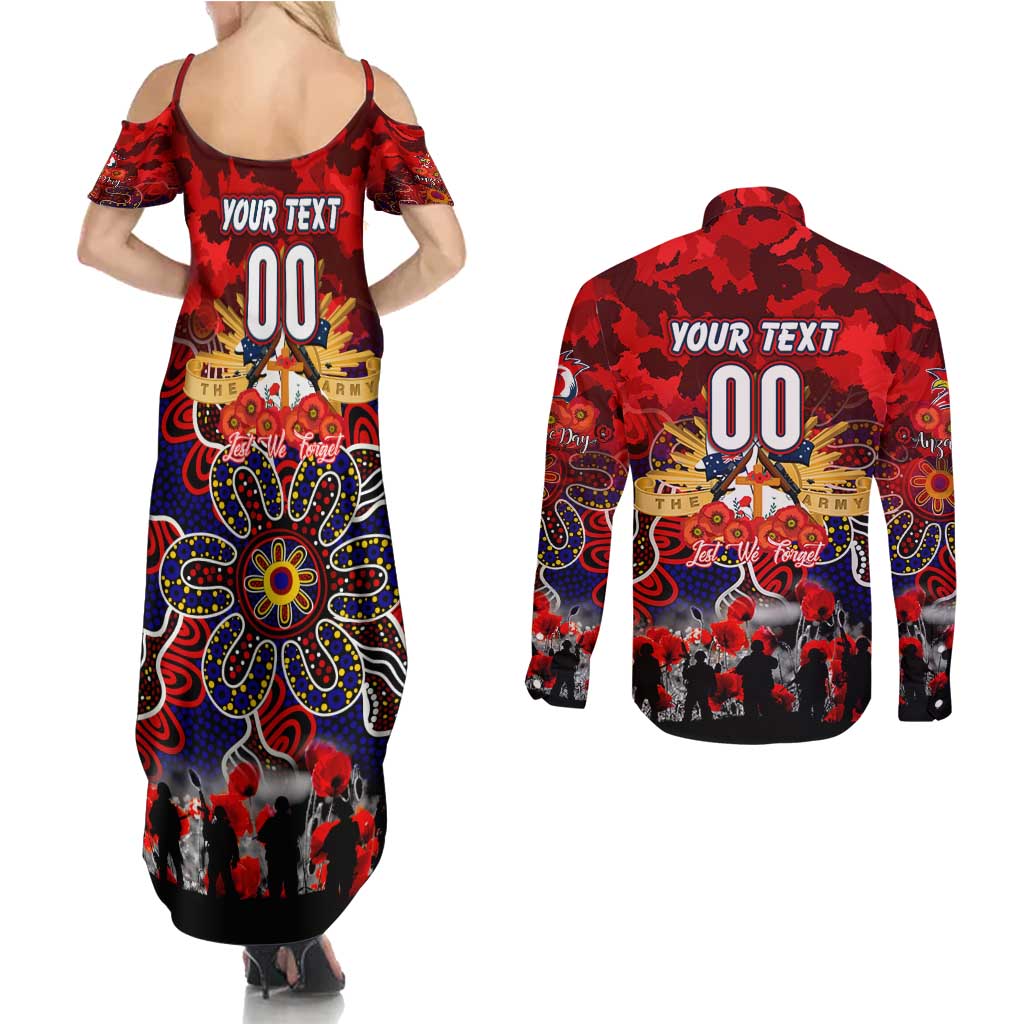 Personalized Roosters ANZAC Day Couples Matching Summer Maxi Dress and Long Sleeve Button Shirt Australian Army - Lest We Forget