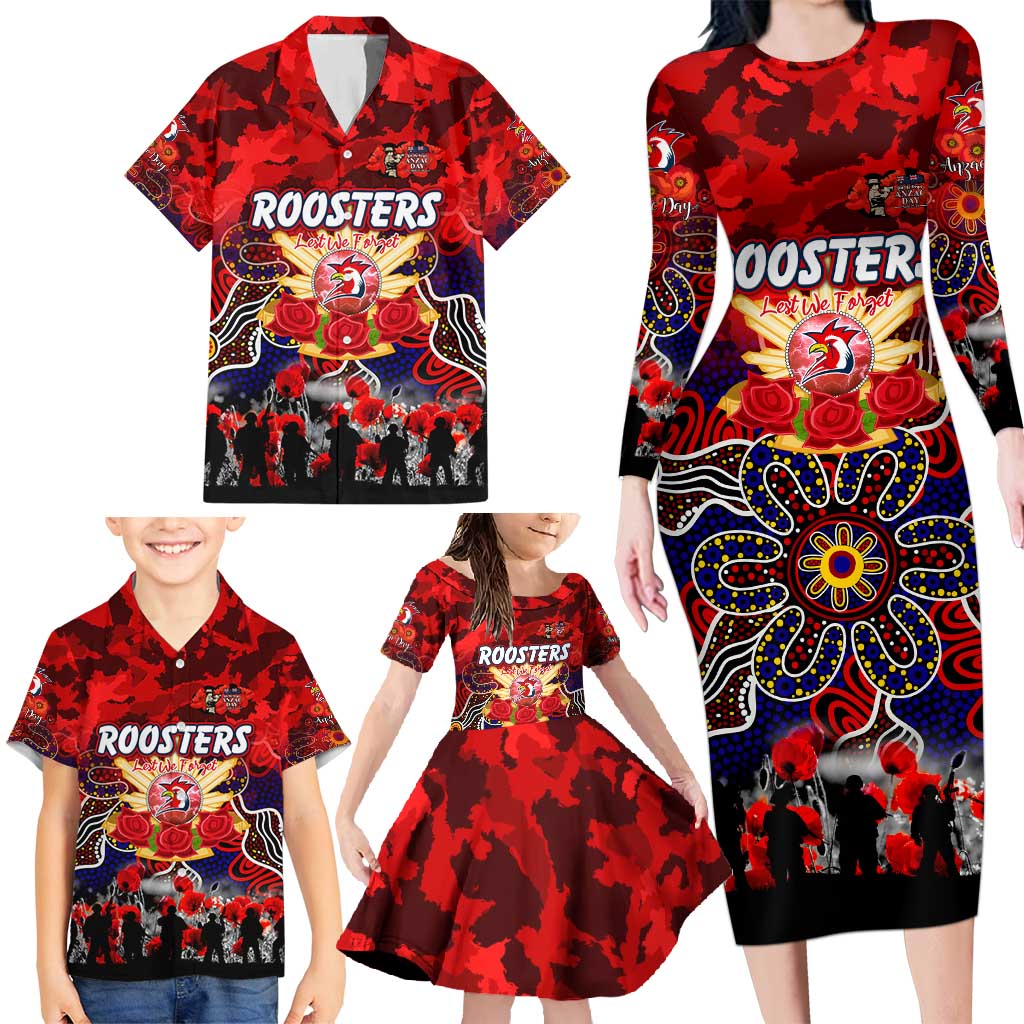 Personalized Roosters ANZAC Day Family Matching Long Sleeve Bodycon Dress and Hawaiian Shirt Australian Army - Lest We Forget