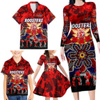 Personalized Roosters ANZAC Day Family Matching Long Sleeve Bodycon Dress and Hawaiian Shirt Australian Army - Lest We Forget