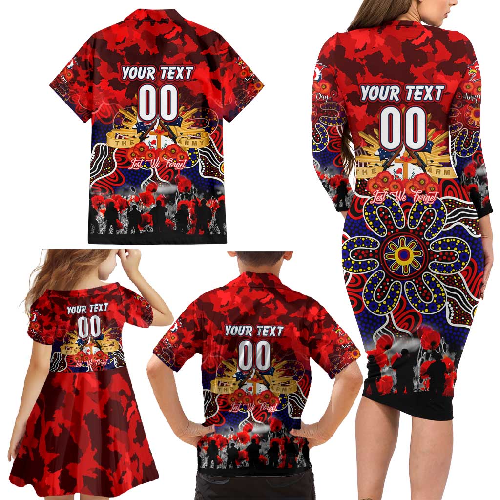 Personalized Roosters ANZAC Day Family Matching Long Sleeve Bodycon Dress and Hawaiian Shirt Australian Army - Lest We Forget