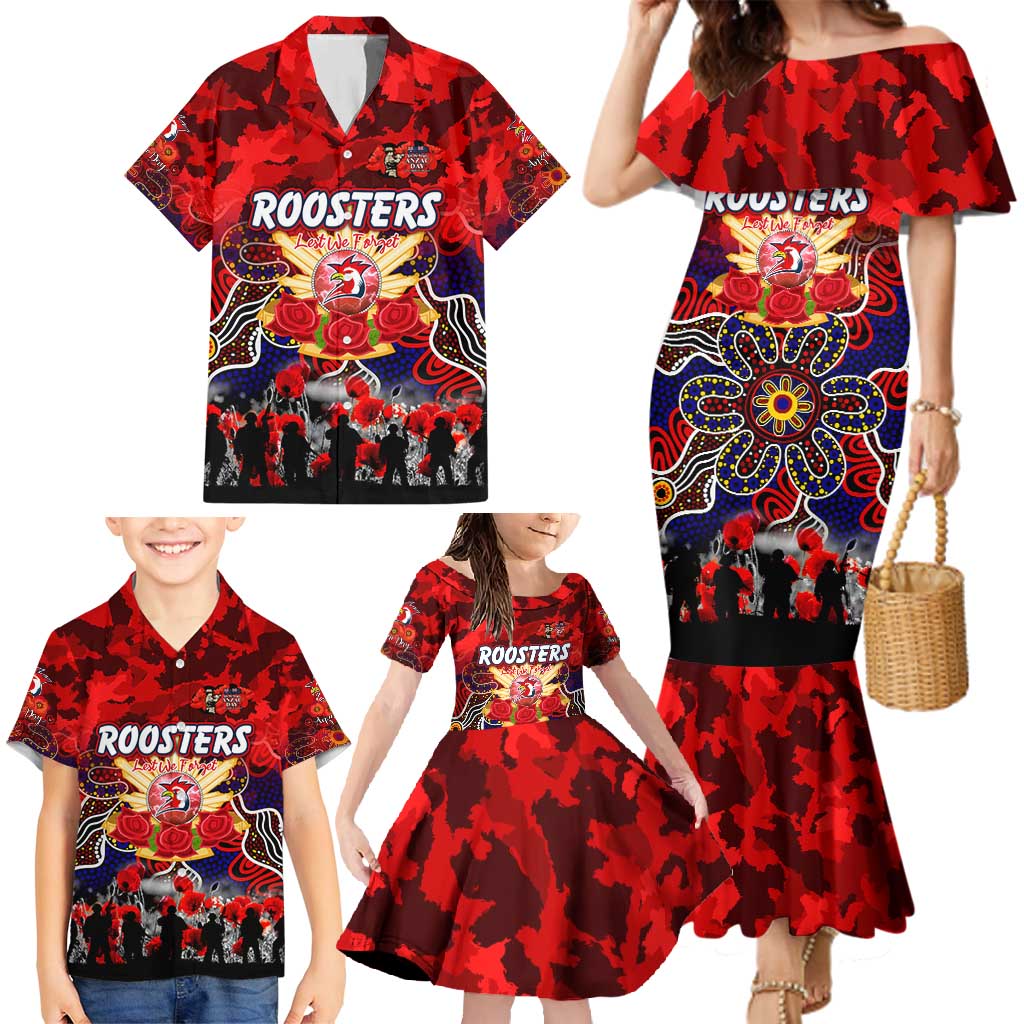Personalized Roosters ANZAC Day Family Matching Mermaid Dress and Hawaiian Shirt Australian Army - Lest We Forget
