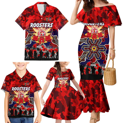 Personalized Roosters ANZAC Day Family Matching Mermaid Dress and Hawaiian Shirt Australian Army - Lest We Forget