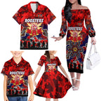 Personalized Roosters ANZAC Day Family Matching Off The Shoulder Long Sleeve Dress and Hawaiian Shirt Australian Army - Lest We Forget