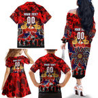 Personalized Roosters ANZAC Day Family Matching Off The Shoulder Long Sleeve Dress and Hawaiian Shirt Australian Army - Lest We Forget