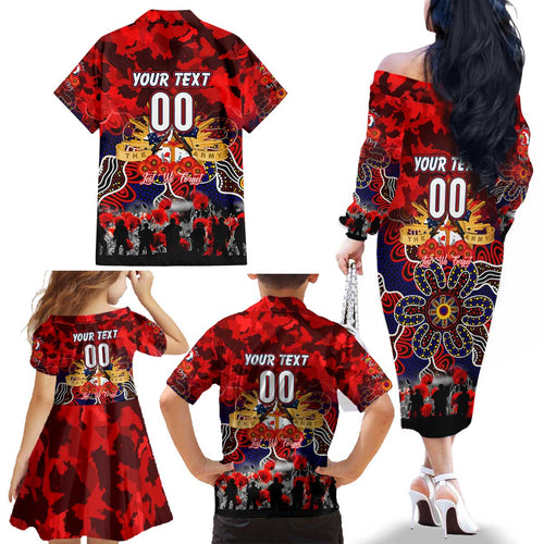 Personalized Roosters ANZAC Day Family Matching Off The Shoulder Long Sleeve Dress and Hawaiian Shirt Australian Army - Lest We Forget