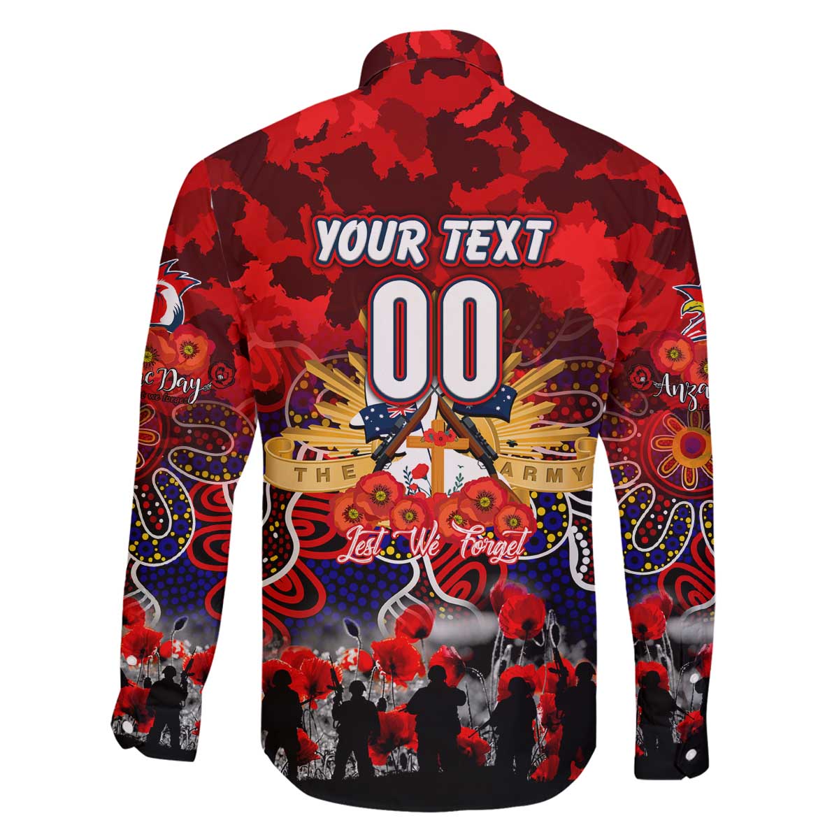 Personalized Roosters ANZAC Day Family Matching Off The Shoulder Long Sleeve Dress and Hawaiian Shirt Australian Army - Lest We Forget