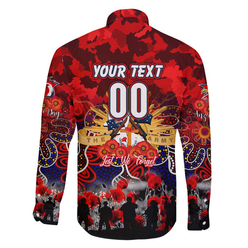 Personalized Roosters ANZAC Day Family Matching Off The Shoulder Long Sleeve Dress and Hawaiian Shirt Australian Army - Lest We Forget