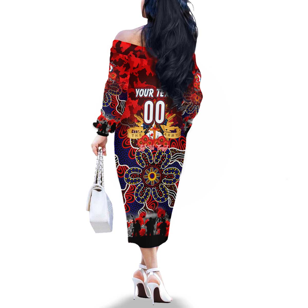 Personalized Roosters ANZAC Day Family Matching Off The Shoulder Long Sleeve Dress and Hawaiian Shirt Australian Army - Lest We Forget