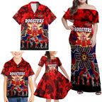 Personalized Roosters ANZAC Day Family Matching Off Shoulder Maxi Dress and Hawaiian Shirt Australian Army - Lest We Forget