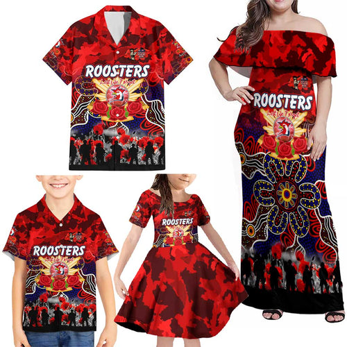 Personalized Roosters ANZAC Day Family Matching Off Shoulder Maxi Dress and Hawaiian Shirt Australian Army - Lest We Forget