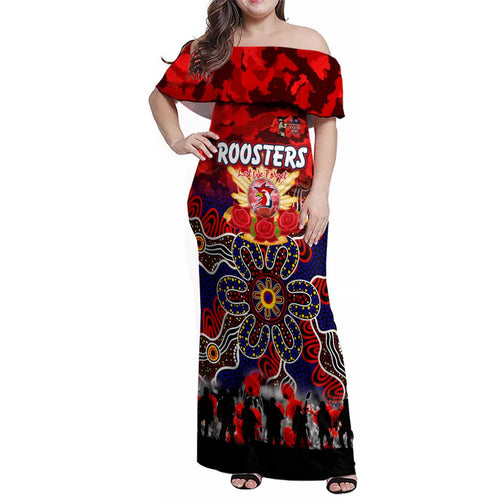 Personalized Roosters ANZAC Day Family Matching Off Shoulder Maxi Dress and Hawaiian Shirt Australian Army - Lest We Forget