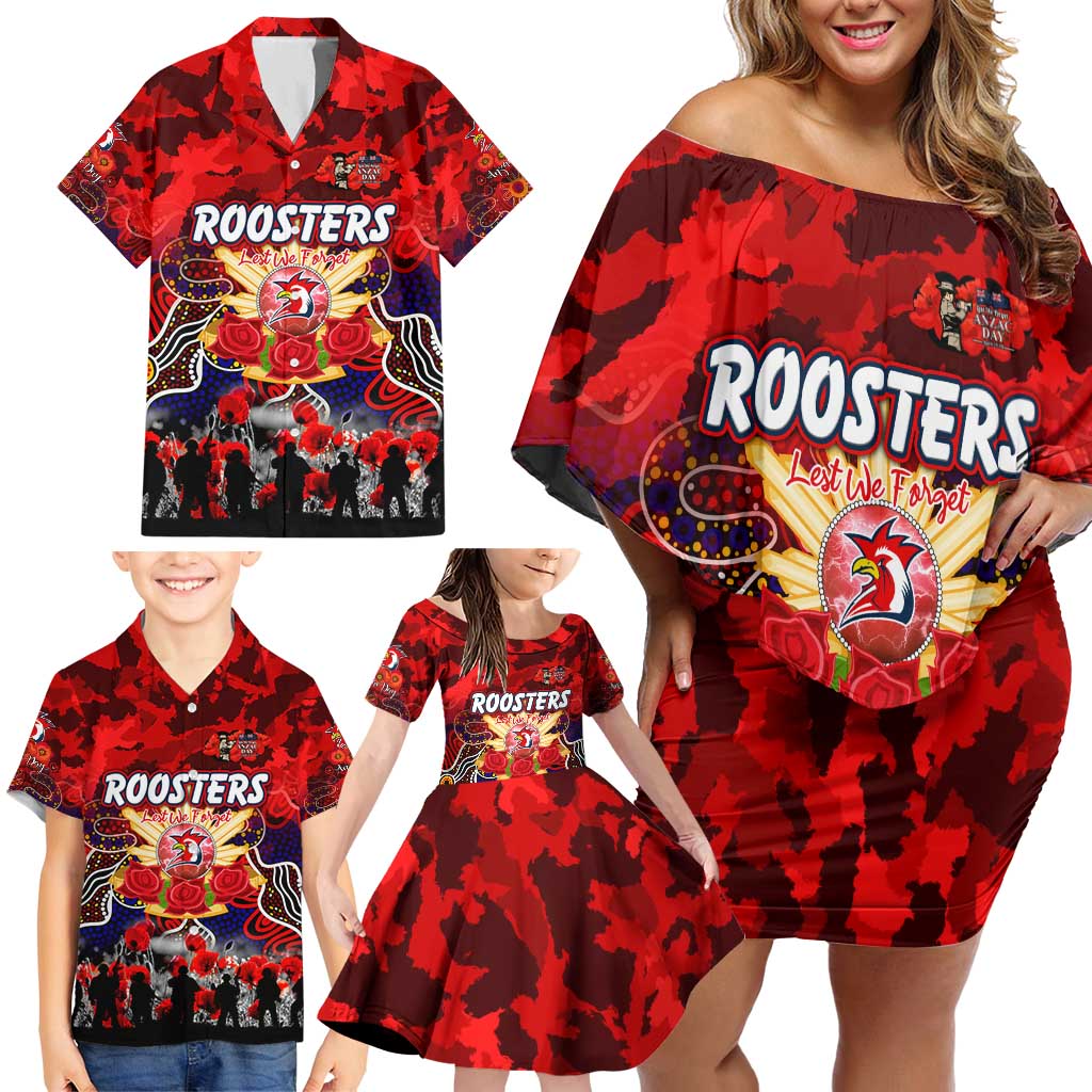 Personalized Roosters ANZAC Day Family Matching Off Shoulder Short Dress and Hawaiian Shirt Australian Army - Lest We Forget