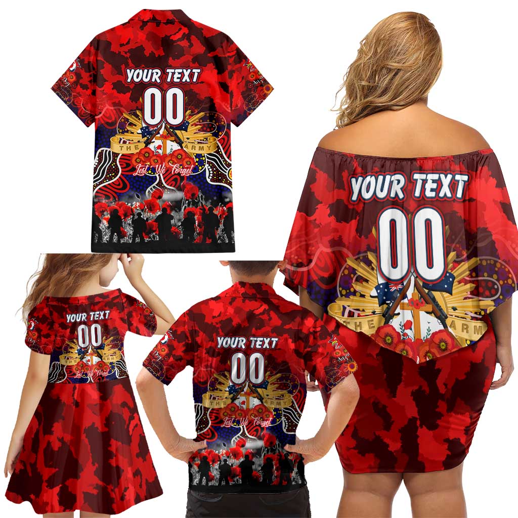 Personalized Roosters ANZAC Day Family Matching Off Shoulder Short Dress and Hawaiian Shirt Australian Army - Lest We Forget