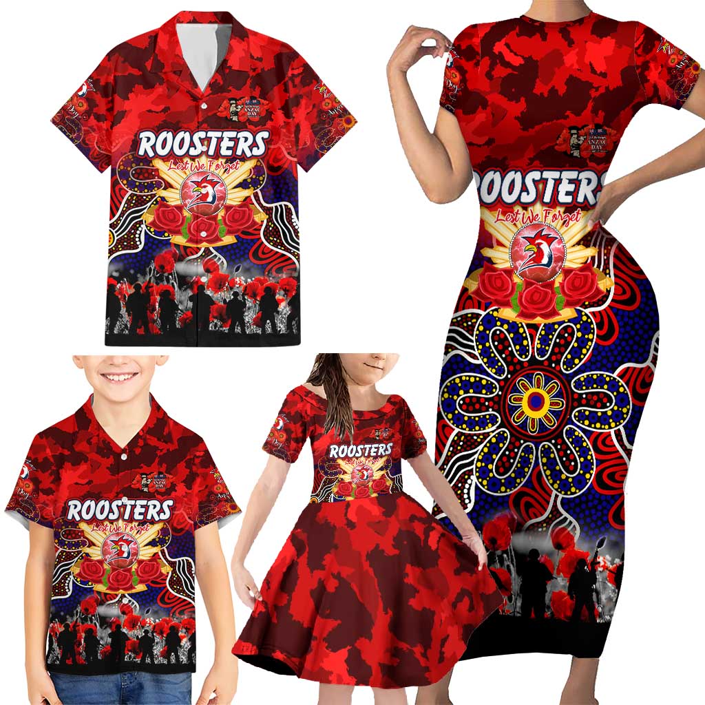 Personalized Roosters ANZAC Day Family Matching Short Sleeve Bodycon Dress and Hawaiian Shirt Australian Army - Lest We Forget