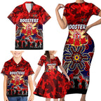 Personalized Roosters ANZAC Day Family Matching Short Sleeve Bodycon Dress and Hawaiian Shirt Australian Army - Lest We Forget
