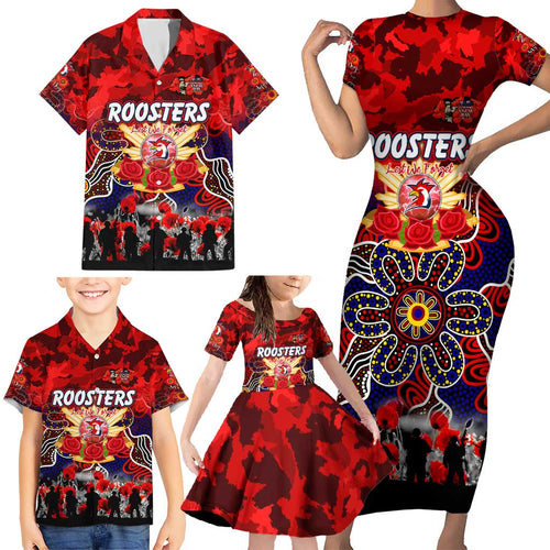 Personalized Roosters ANZAC Day Family Matching Short Sleeve Bodycon Dress and Hawaiian Shirt Australian Army - Lest We Forget