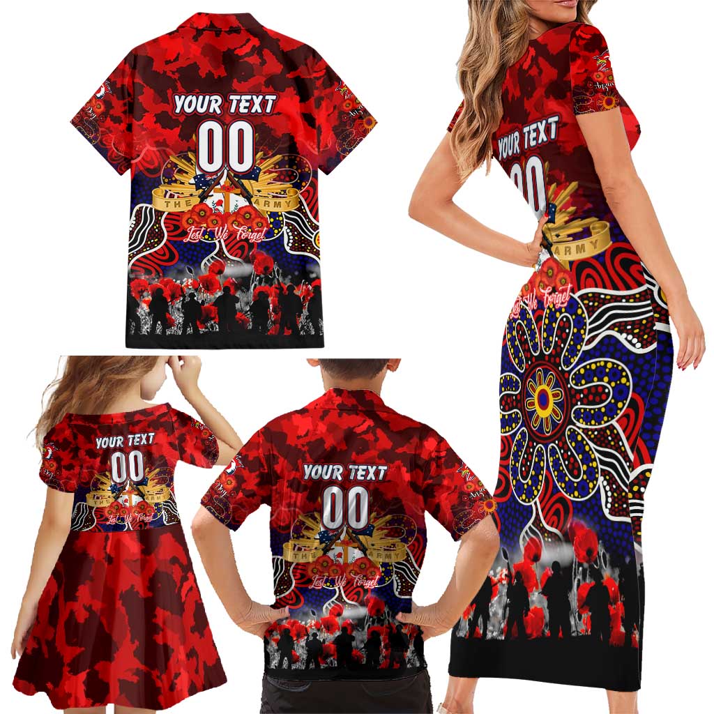 Personalized Roosters ANZAC Day Family Matching Short Sleeve Bodycon Dress and Hawaiian Shirt Australian Army - Lest We Forget