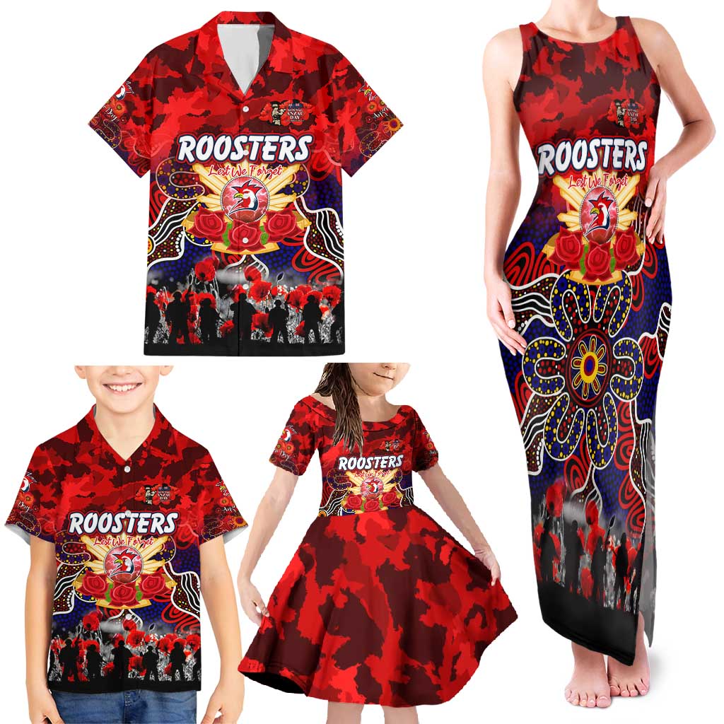Personalized Roosters ANZAC Day Family Matching Tank Maxi Dress and Hawaiian Shirt Australian Army - Lest We Forget