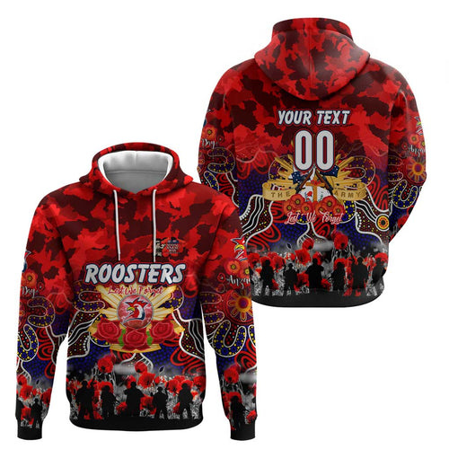 Personalized Roosters ANZAC Day Hoodie Australian Army - Lest We Forget