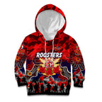 Personalized Roosters ANZAC Day Kid Hoodie Australian Army - Lest We Forget