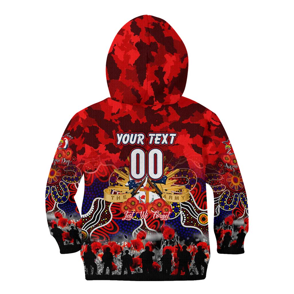 Personalized Roosters ANZAC Day Kid Hoodie Australian Army - Lest We Forget