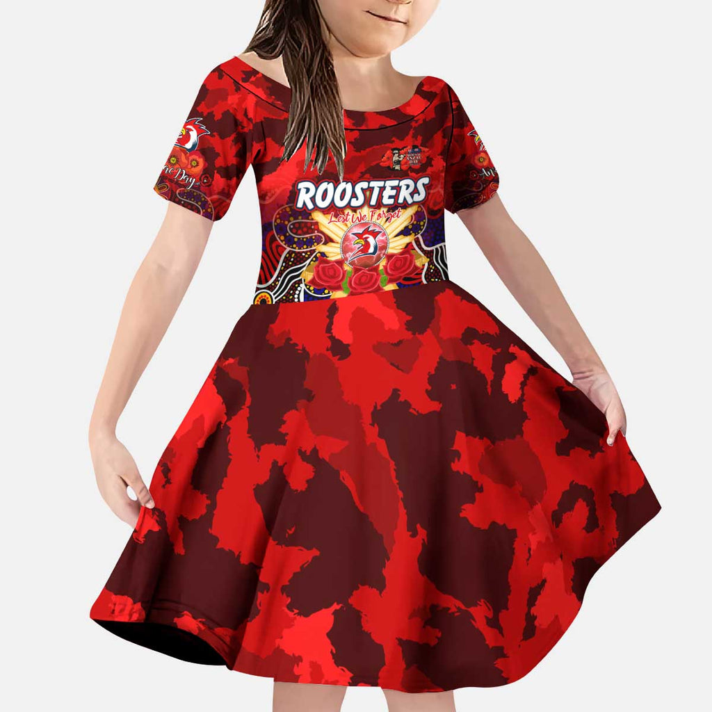 Personalized Roosters ANZAC Day Kid Short Sleeve Dress Australian Army - Lest We Forget
