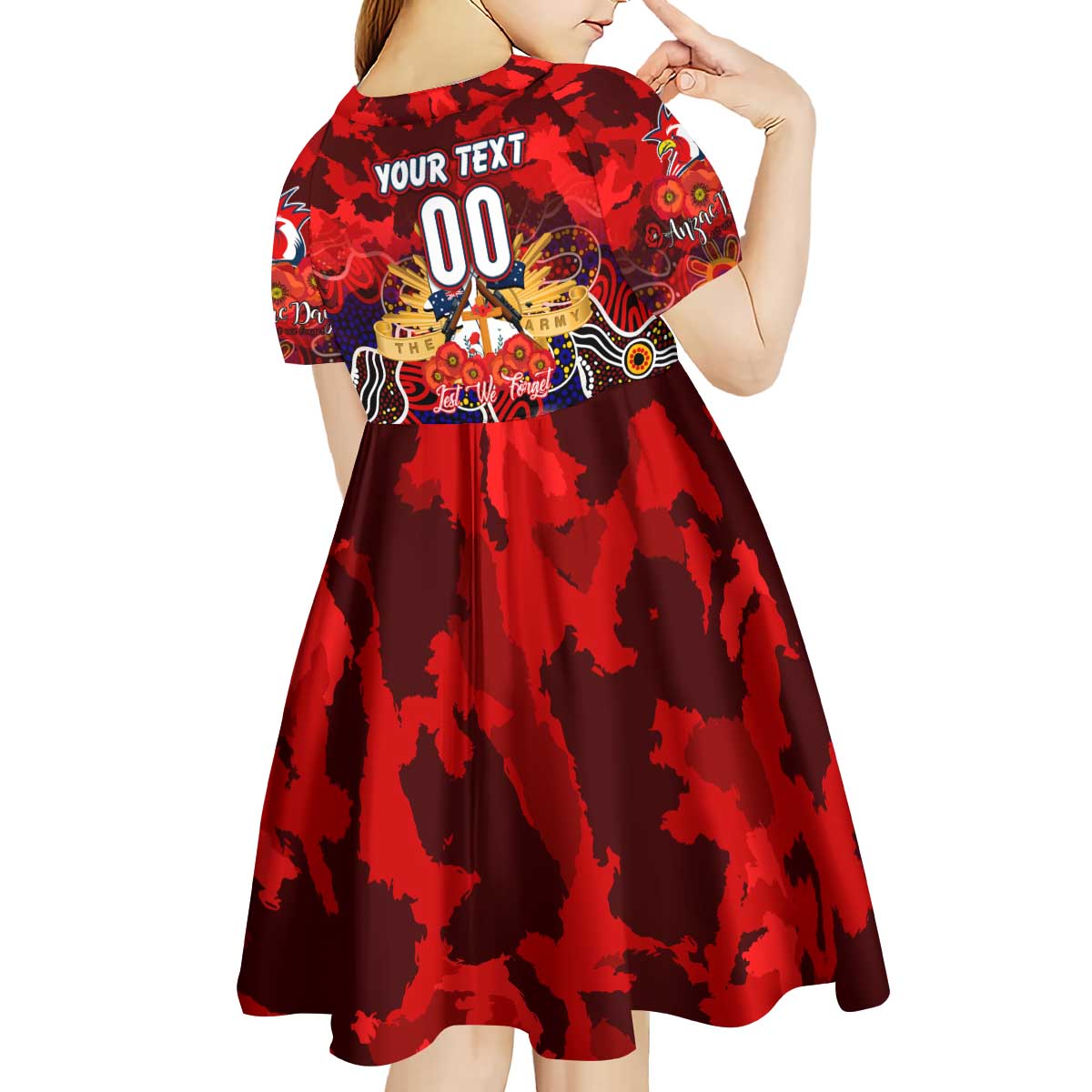Personalized Roosters ANZAC Day Kid Short Sleeve Dress Australian Army - Lest We Forget